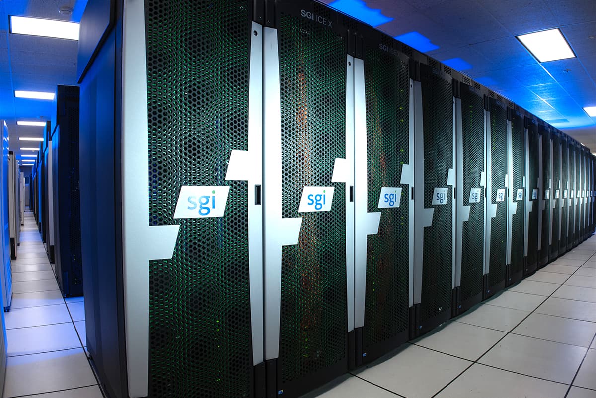 NASA Ames Pleiades supercomputer racks inside a computing facility